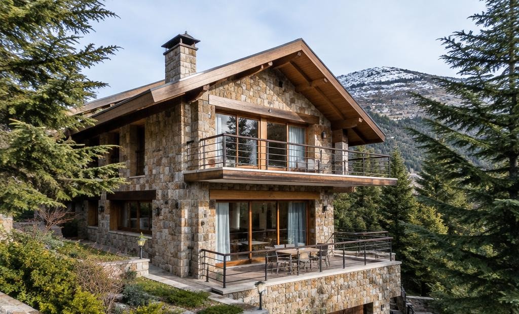 Stone chalet near the slopes